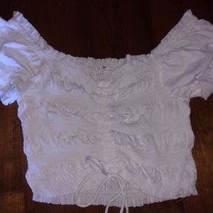 White Top w/ Ruching and Tie Front